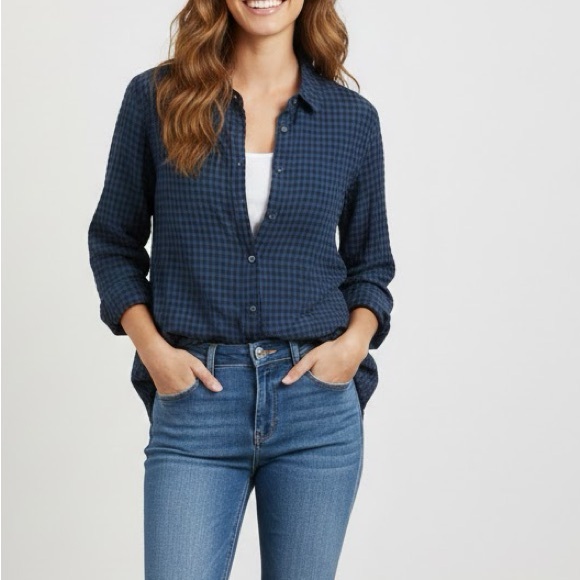 J. Crew Tops - J. Crew Blue Gingham Button Front Long Sleeve Tunic 12